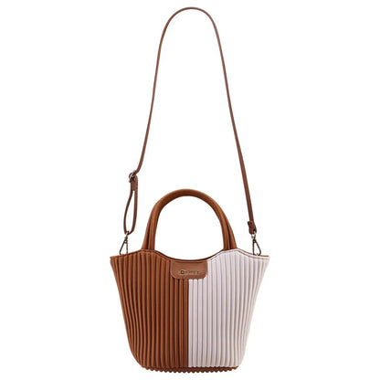 Two-Tone Pleated Mini Tote – Chic Dual-Color Crossbody & Top-Handle Handbag