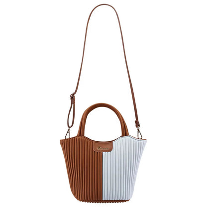 Two-Tone Pleated Mini Tote – Chic Dual-Color Crossbody & Top-Handle Handbag