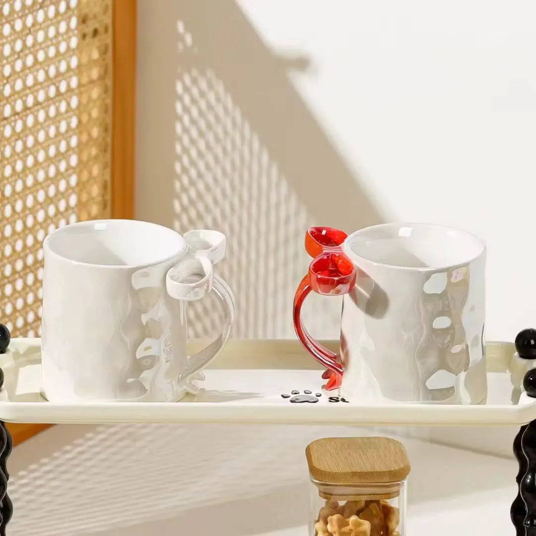 Sculptural Ribbon Handle Mug – Aesthetic 3D Bow Ceramic Coffee Cup