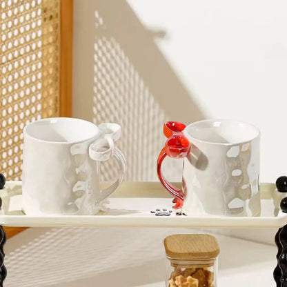 Sculptural Ribbon Handle Mug – Aesthetic 3D Bow Ceramic Coffee Cup