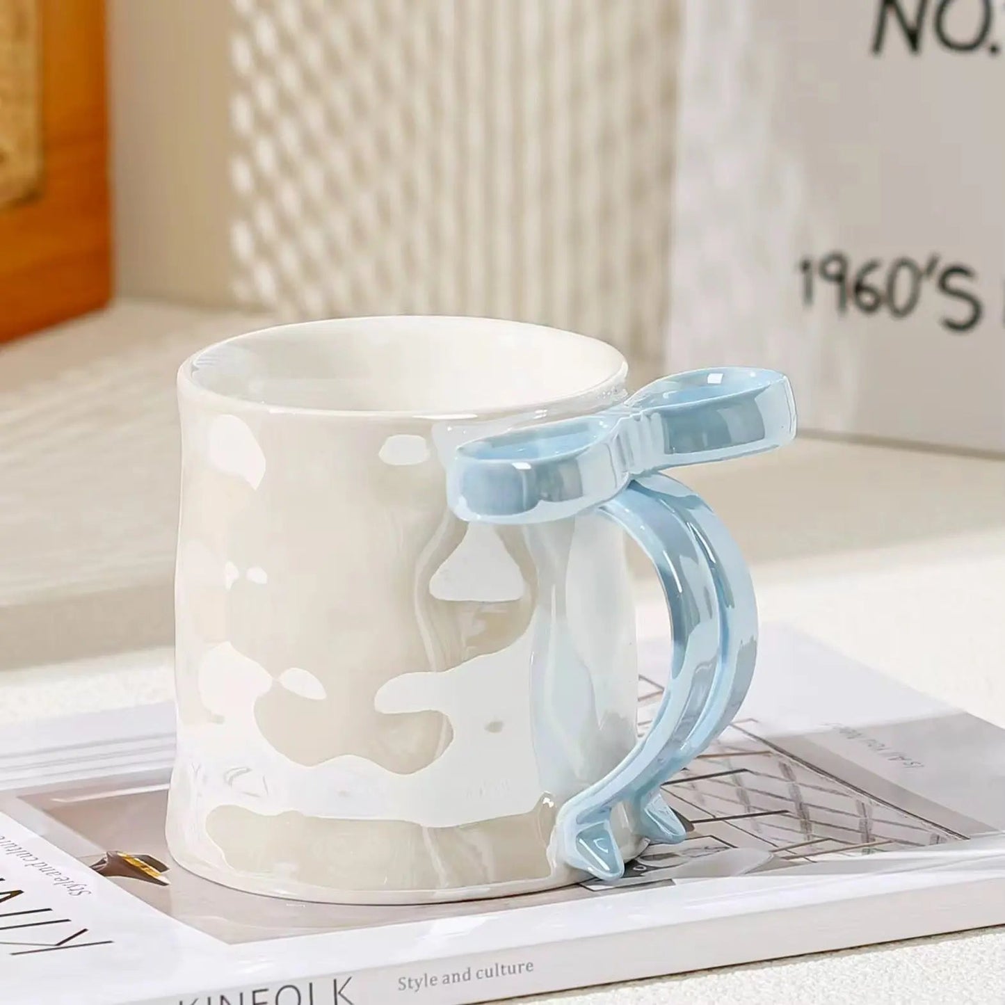 Sculptural Ribbon Handle Mug – Aesthetic 3D Bow Ceramic Coffee Cup