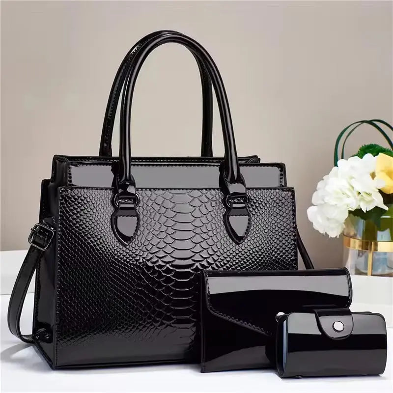 3-Piece Women's Handbag Set - Tote, Shoulder Bag & Wallet