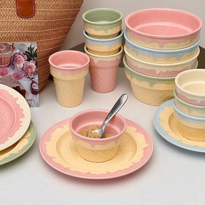 Gelato Swirl Collection – Pastel Pink Sculptural Ceramic Bowl & Dessert Set