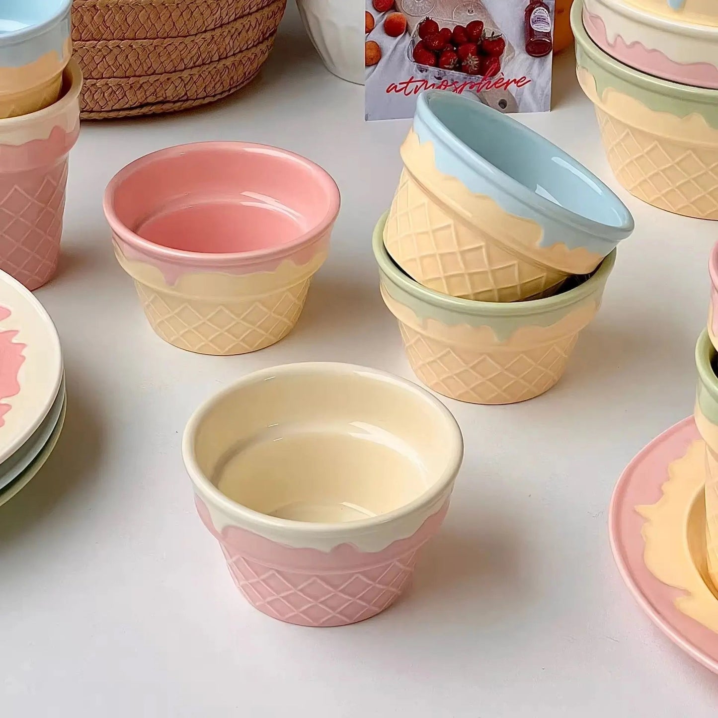 Gelato Swirl Collection – Pastel Pink Sculptural Ceramic Bowl & Dessert Set
