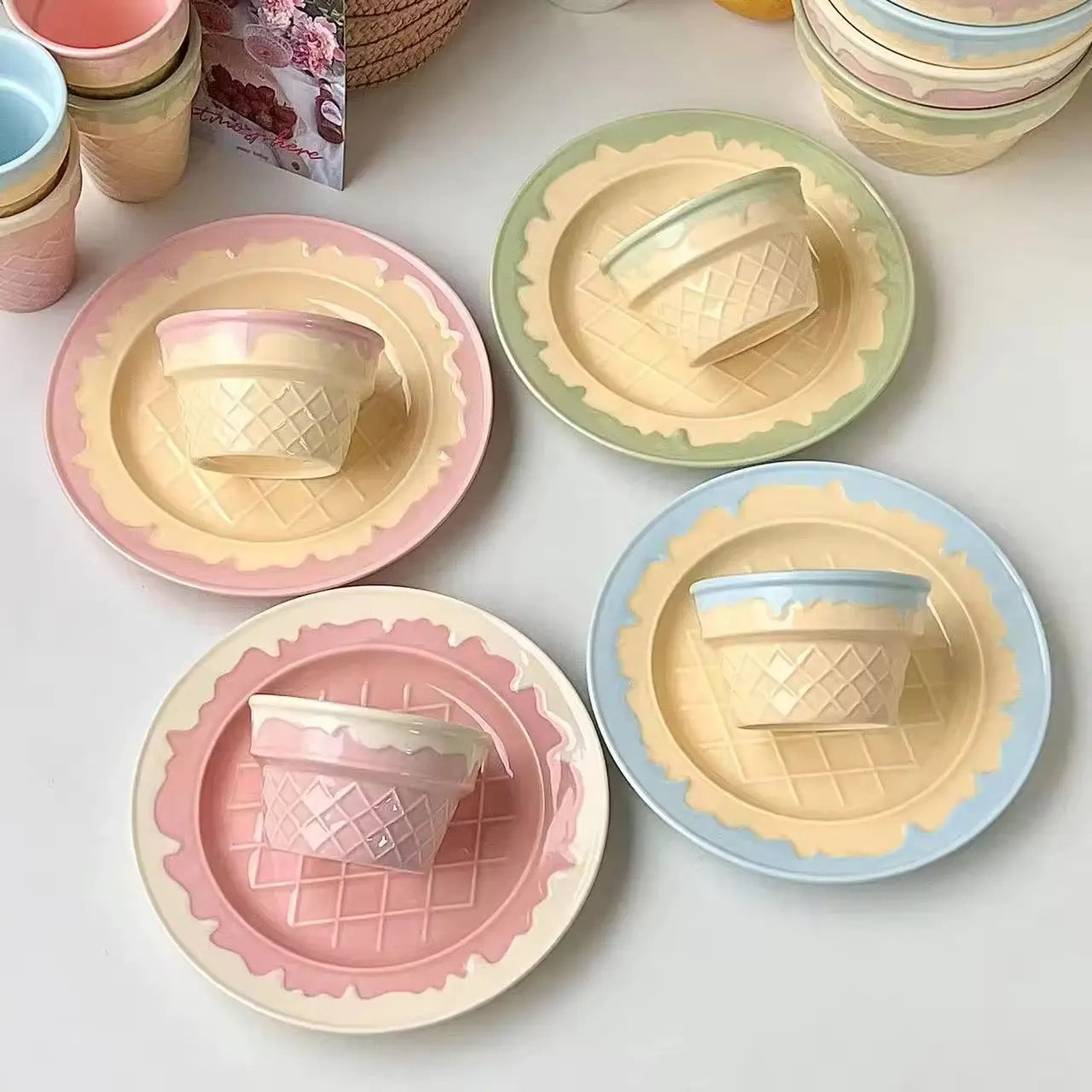 Gelato Swirl Collection – Pastel Pink Sculptural Ceramic Bowl & Dessert Set