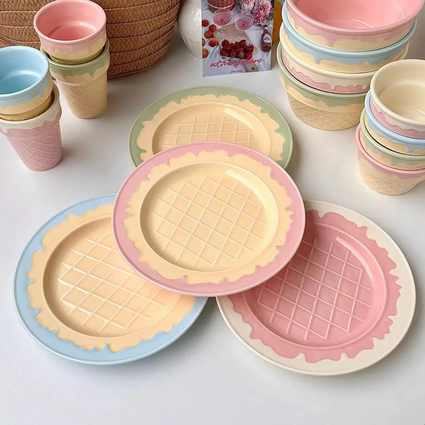 Gelato Swirl Collection – Pastel Pink Sculptural Ceramic Bowl & Dessert Set