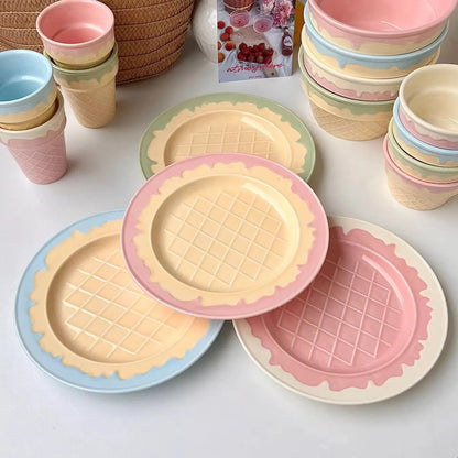 Gelato Swirl Collection – Pastel Pink Sculptural Ceramic Bowl & Dessert Set