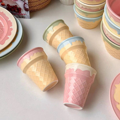 Gelato Swirl Collection – Pastel Pink Sculptural Ceramic Bowl & Dessert Set