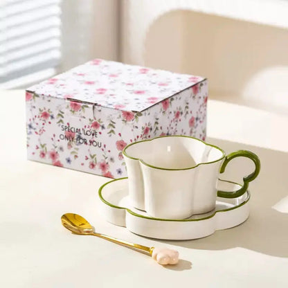 Noir-Edged Blossom Cup & Saucer – Sculptural Floral Ceramic Tea Set