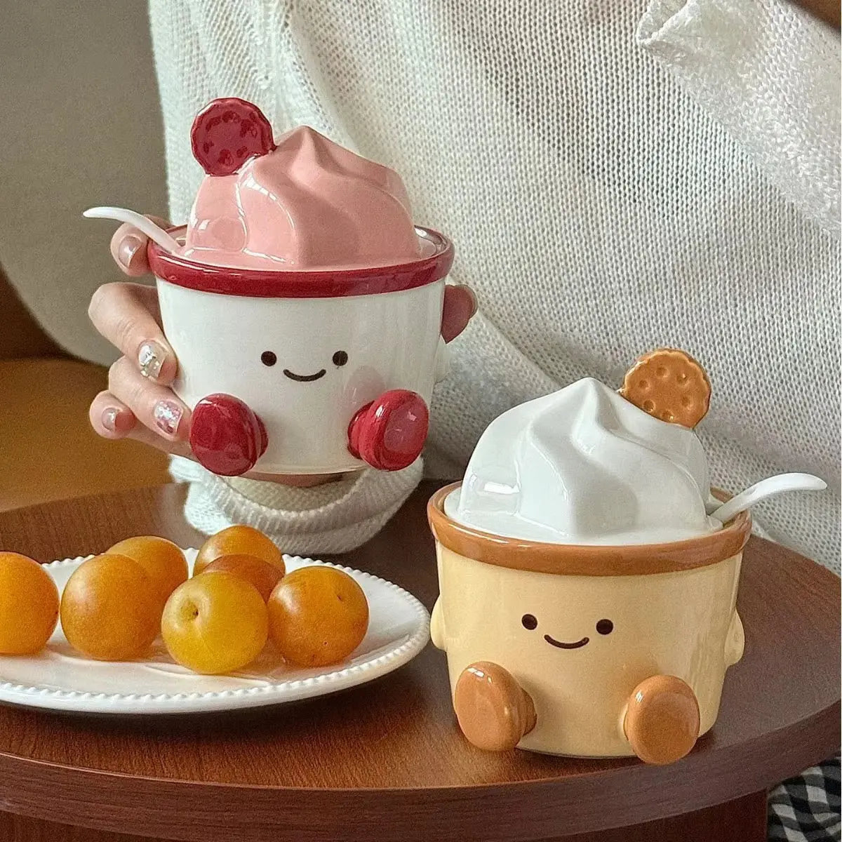 Ceramic Dessert Cup with Lid & Spoon