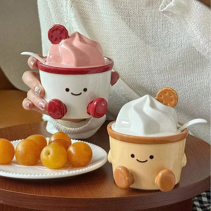 Ceramic Dessert Cup with Lid & Spoon