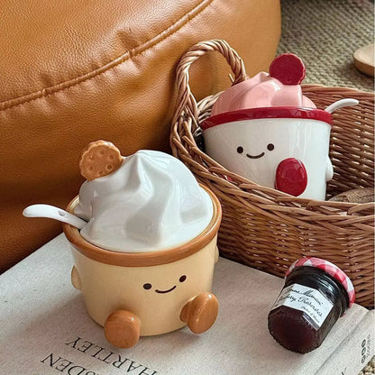 Ceramic Dessert Cup with Lid & Spoon