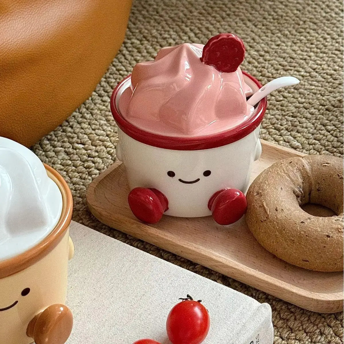 Ceramic Dessert Cup with Lid & Spoon