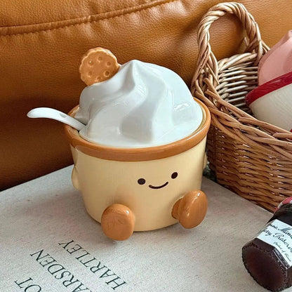 Ceramic Dessert Cup with Lid & Spoon