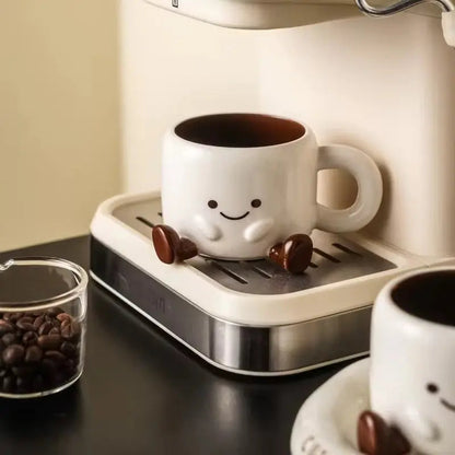 Smiley Ceramic Mug & Saucer Set - Cute Character Coffee Cup