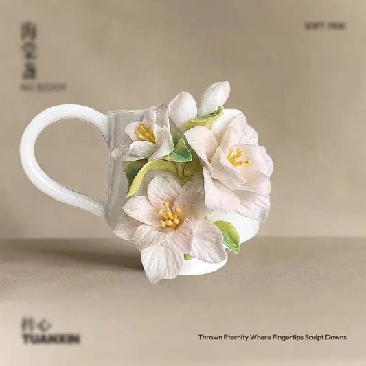 Sculpted Flower Ceramic Mug - Artistic Handmade-Look Coffee Cup