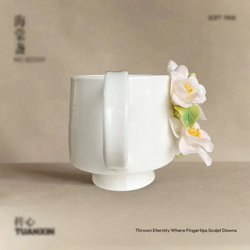 Sculpted Flower Ceramic Mug - Artistic Handmade-Look Coffee Cup