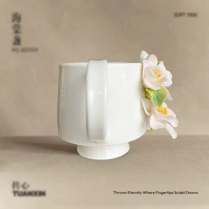 Sculpted Flower Ceramic Mug - Artistic Handmade-Look Coffee Cup