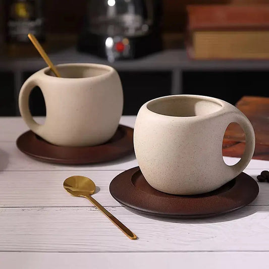 Sandshell Stoneware Duo – Minimalist Sculptural Cup & Saucer Set