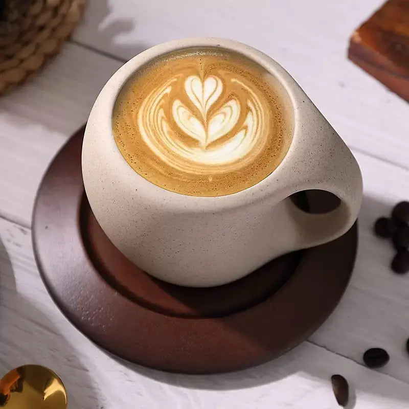 Sandshell Stoneware Duo – Minimalist Sculptural Cup & Saucer Set