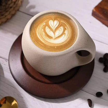 Sandshell Stoneware Duo – Minimalist Sculptural Cup & Saucer Set