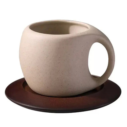 Sandshell Stoneware Duo – Minimalist Sculptural Cup & Saucer Set