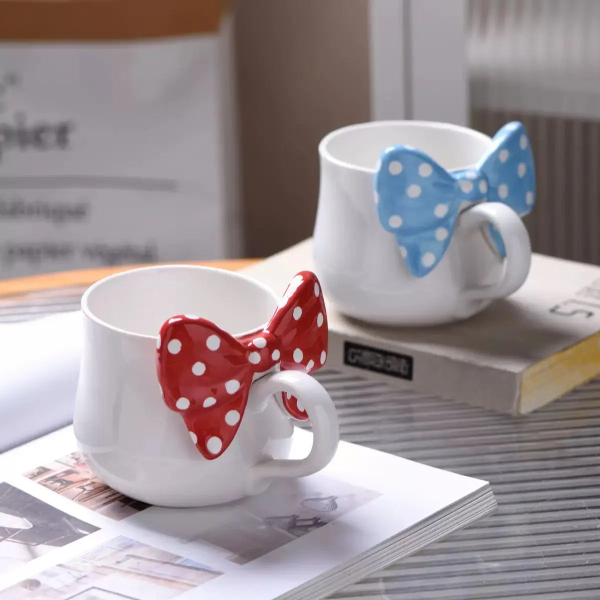 Artisan Polka Bow Ceramic Mug – Aesthetic 3D Ribbon Coffee & Tea Cup