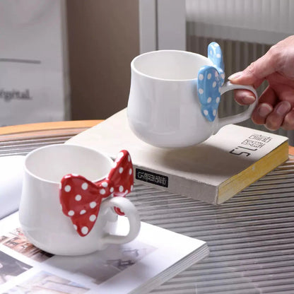 Artisan Polka Bow Ceramic Mug – Aesthetic 3D Ribbon Coffee & Tea Cup
