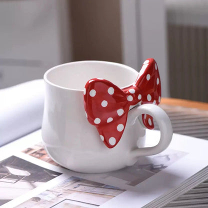 Artisan Polka Bow Ceramic Mug – Aesthetic 3D Ribbon Coffee & Tea Cup