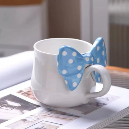 Artisan Polka Bow Ceramic Mug – Aesthetic 3D Ribbon Coffee & Tea Cup