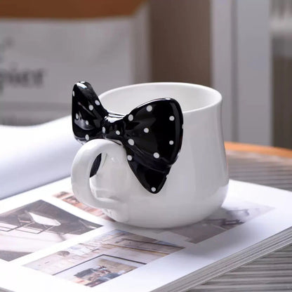 Artisan Polka Bow Ceramic Mug – Aesthetic 3D Ribbon Coffee & Tea Cup