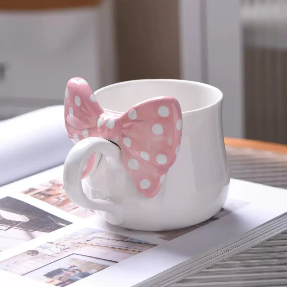 Artisan Polka Bow Ceramic Mug – Aesthetic 3D Ribbon Coffee & Tea Cup