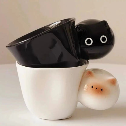 Artisan Peekaboo Cat Mug – Aesthetic Sculptural Ceramic Coffee & Tea Cup