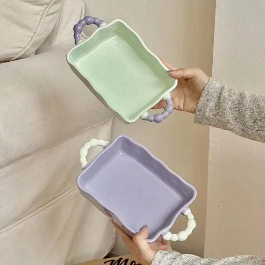 Beaded Scallop Baking Dish – Aesthetic Pastel Ceramic Oven-to-Table Server