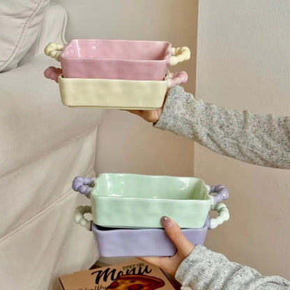 Beaded Scallop Baking Dish – Aesthetic Pastel Ceramic Oven-to-Table Server