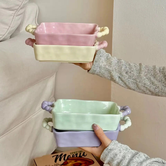 Beaded Scallop Baking Dish – Aesthetic Pastel Ceramic Oven-to-Table Server