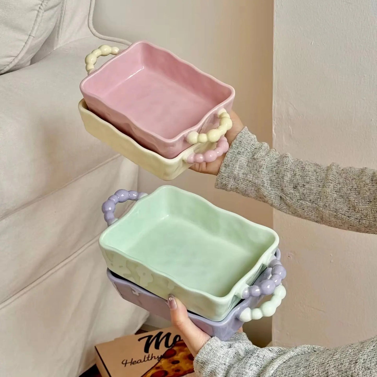 Beaded Scallop Baking Dish – Aesthetic Pastel Ceramic Oven-to-Table Server