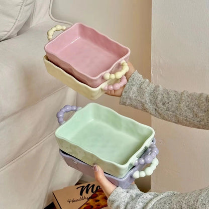 Beaded Scallop Baking Dish – Aesthetic Pastel Ceramic Oven-to-Table Server