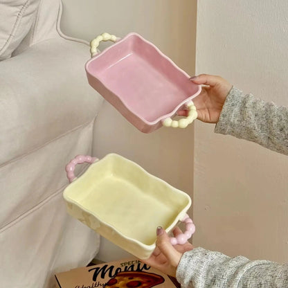 Beaded Scallop Baking Dish – Aesthetic Pastel Ceramic Oven-to-Table Server