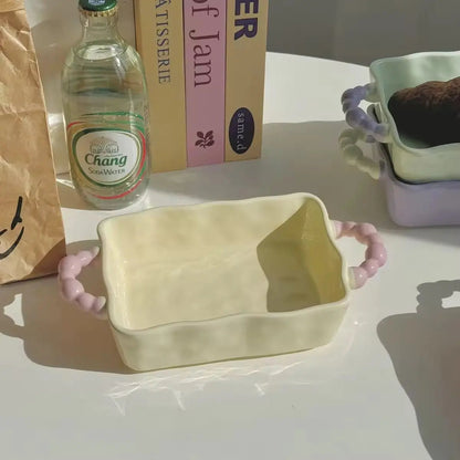 Beaded Scallop Baking Dish – Aesthetic Pastel Ceramic Oven-to-Table Server