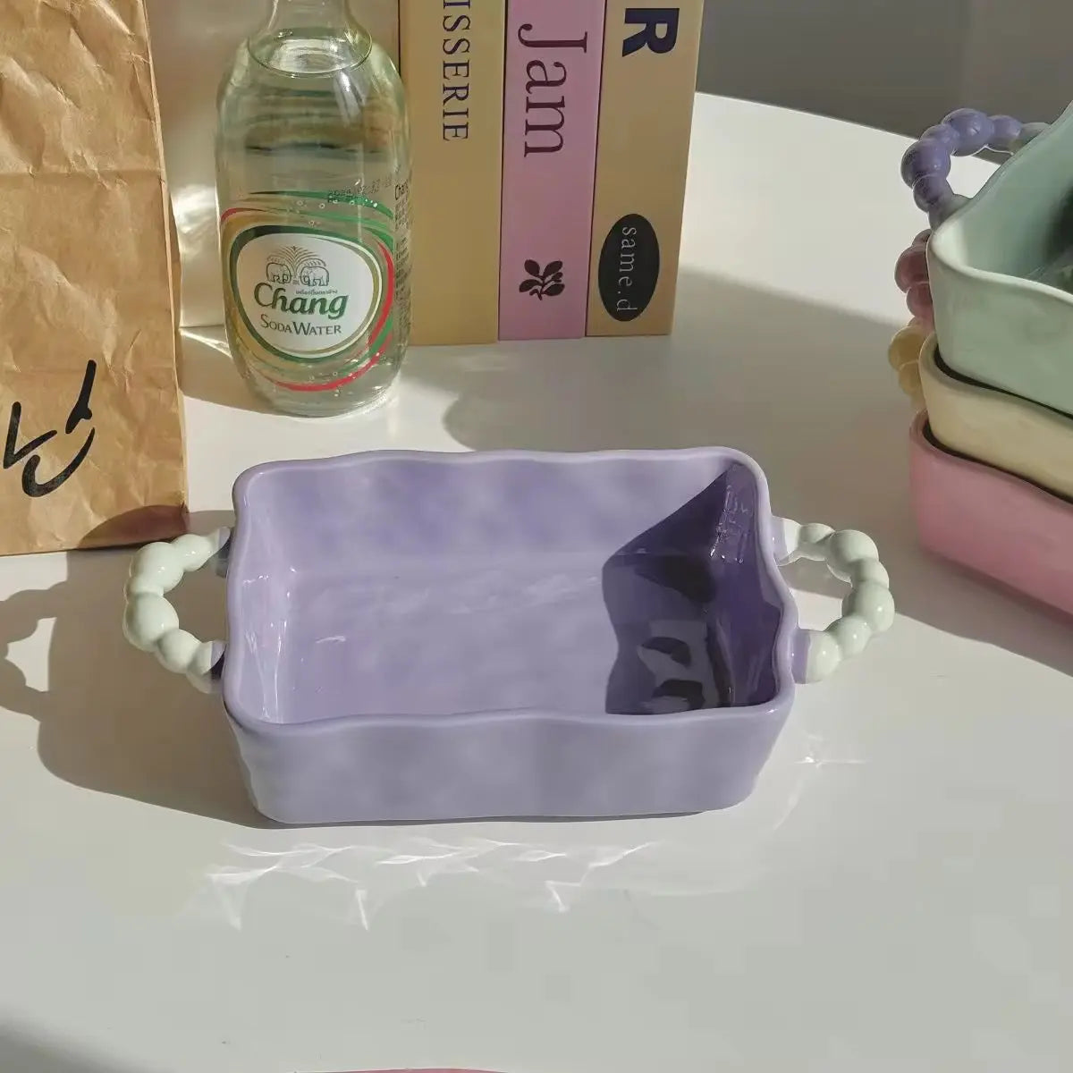 Beaded Scallop Baking Dish – Aesthetic Pastel Ceramic Oven-to-Table Server