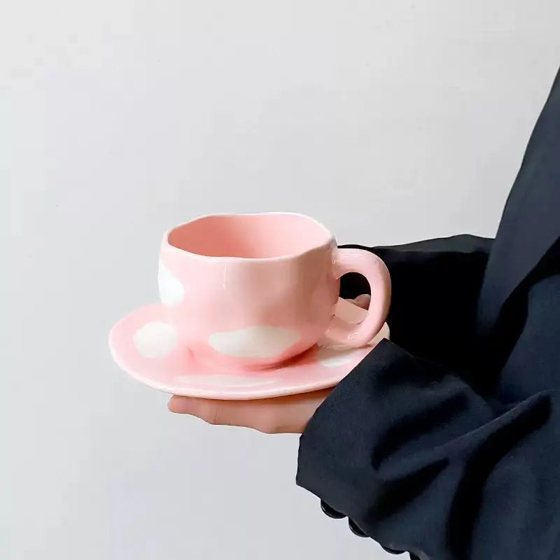 Ethereal Sky Ceramic Mug & Saucer – Whimsical Cloud Motif Tea Set