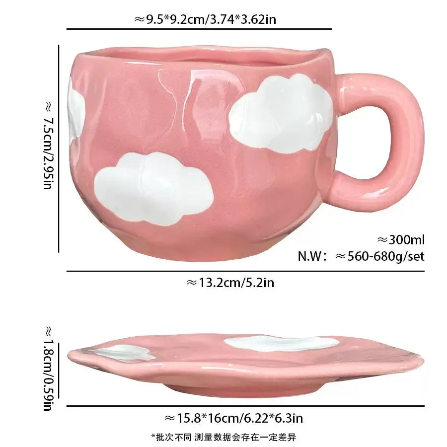 Ethereal Sky Ceramic Mug & Saucer – Whimsical Cloud Motif Tea Set