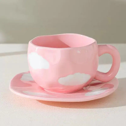 Ethereal Sky Ceramic Mug & Saucer – Whimsical Cloud Motif Tea Set