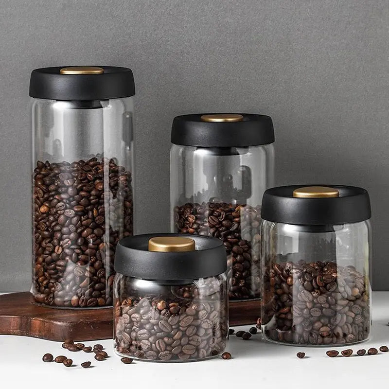 Aesthetic Vacuum Coffee Storage Jar – Airtight Glass Canister for Fresh Beans & Tea