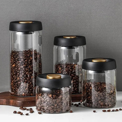 Aesthetic Vacuum Coffee Storage Jar – Airtight Glass Canister for Fresh Beans & Tea