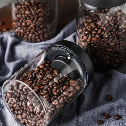 Aesthetic Vacuum Coffee Storage Jar – Airtight Glass Canister for Fresh Beans & Tea