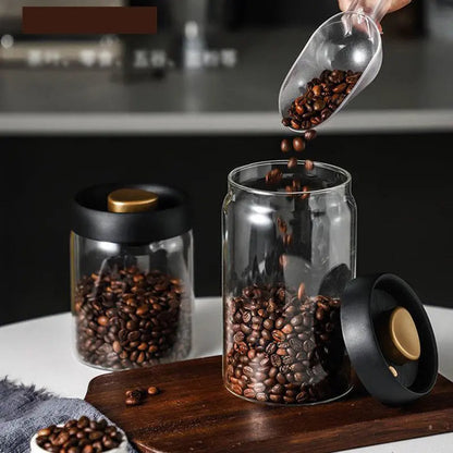 Aesthetic Vacuum Coffee Storage Jar – Airtight Glass Canister for Fresh Beans & Tea