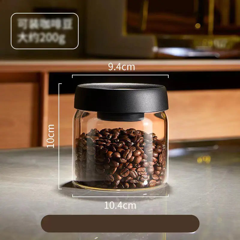 Aesthetic Vacuum Coffee Storage Jar – Airtight Glass Canister for Fresh Beans & Tea