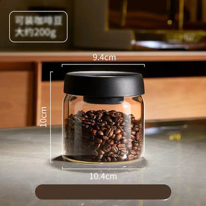 Aesthetic Vacuum Coffee Storage Jar – Airtight Glass Canister for Fresh Beans & Tea
